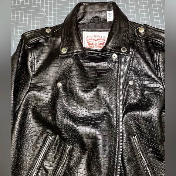 Levi’s black croc faux leather moto jacket - Picture 6 of 15